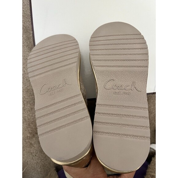 New In Box Coach Nikole Gold Metallic Roll Down 9M Shearling Logo Lined Boots - Picture 12 of 12